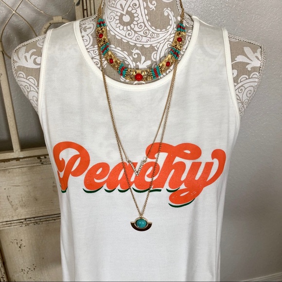 Last One Peachy” Bright White Message Graphic Tank - Picture 5 of 7